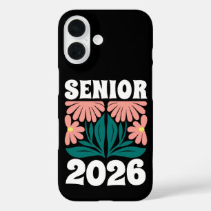 Coque Pour iPhone 16 Diplômé 2026 Fleurs Rétro Groovy Personnalisées po