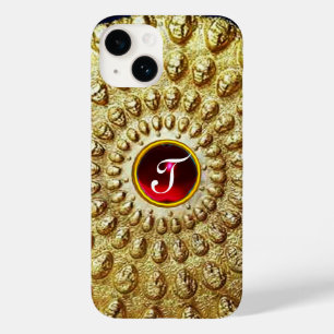 Coques Pour iPhone Disque thracian monogrammé or RUBIS rouge Gemme