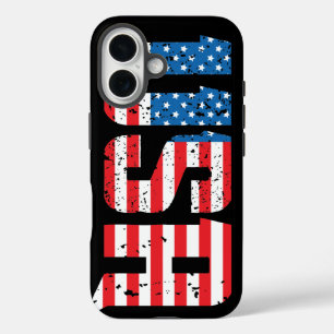 Coque Pour iPhone 16 Distressed USA avec un arrière - plan américain