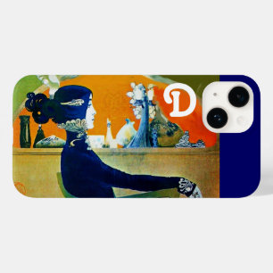 COQUE POUR iPhone 14 DIVA EN BLEU, MONOGRAMME DE MODE BEAUTÉ