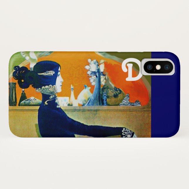 COQUES Case-Mate iPhone DIVA EN BLEU, MONOGRAMME DE MODE BEAUTÉ (Dos (Horizontal))