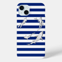 Diver and Sharks on Nautical Stripes