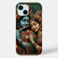 Divin Krishna et Radha Art mural traditionnel 
