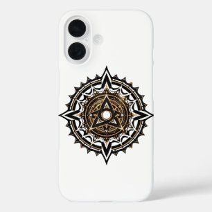 Coque Pour iPhone 16 Divine Sacrée Mandala - Noir & Or Trishul