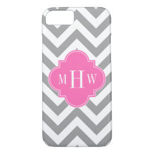 Coques Pour iPhone Dk Gray Lg Chevron Hot Pink Quatrefoil 3 monogram