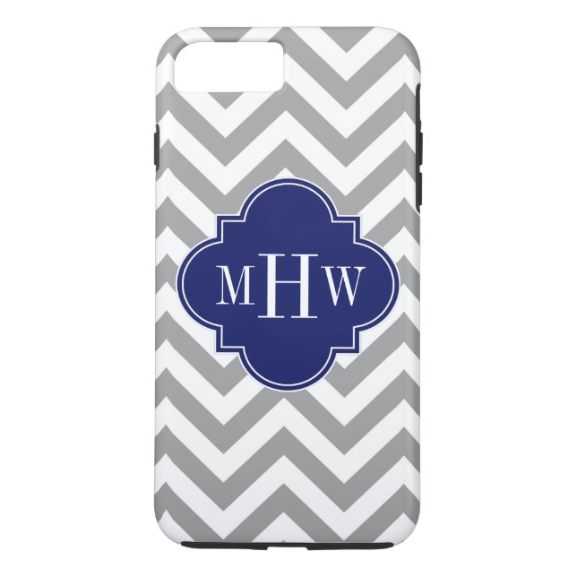 Coques Case-Mate iPhone Dk Grey Lg Chevron Navy Quatrefoil 3 Monogramme (Dos)