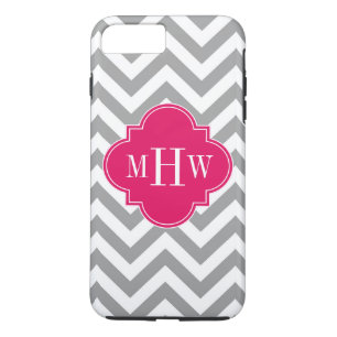 Coque iPhone 8 Plus/7 Plus Dk Grey Lg Chevron Raspberry Quatrefoil 3 Monogram