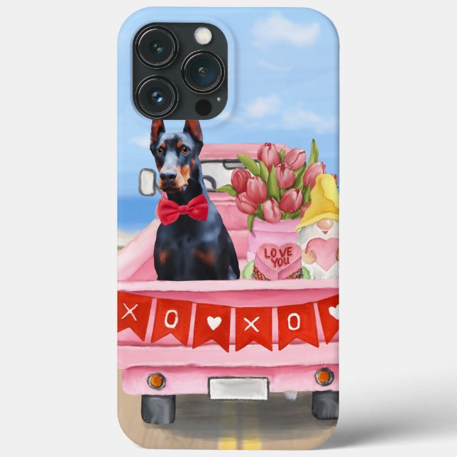 Coques Case-Mate iPhone Doberman Chien Saint-Valentin Coeurs de camion (Verso)