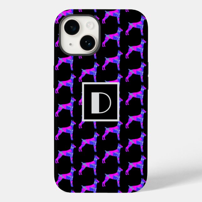 Coques Case-Mate iPhone Doberman Pinscher Chien rose Silhouette Mono noir (Verso)
