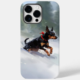 Coque Pour Pour iPhone 14 Pro Max Doberman Pinscher neige de Noël hiver