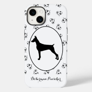 Coque Pour iPhone 14 Doberman Pinscher Silhouette Coeurs et Empreintes 