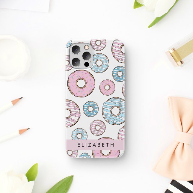 Coques Case-Mate iPhone Donuts Roses, Donuts Bleus, Sprinkings, Votre Nom (Créateur téléchargé)