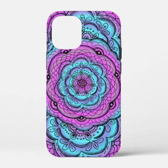 Coques Case-Mate iPhone Doodé De Fleur Bleu Et Violet (Verso)