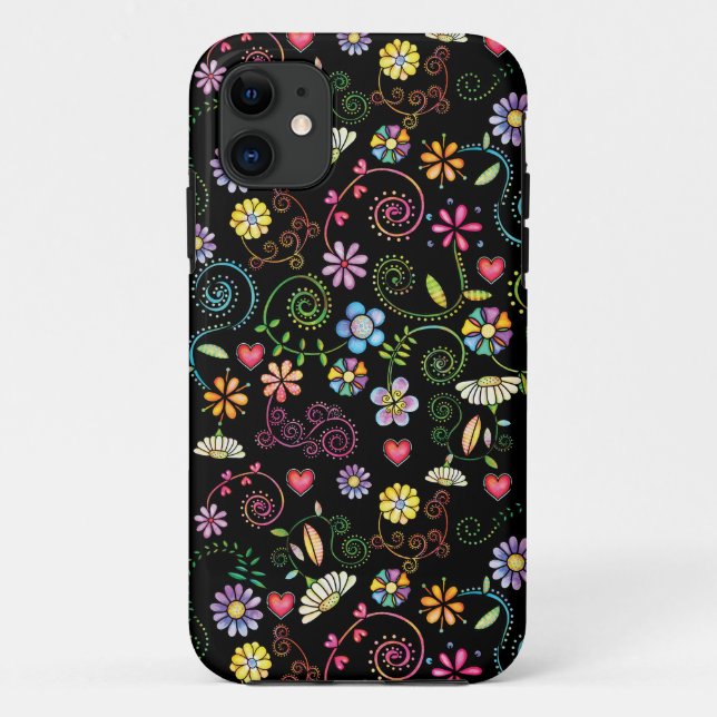 Coques Case-Mate iPhone Doodle à main coloré Floral sans couture motif (Dos)