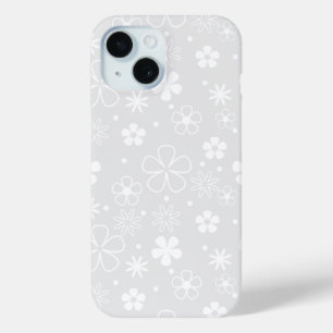 Coque Pour iPhone 15 Doodle de marguerite blanche sur gris