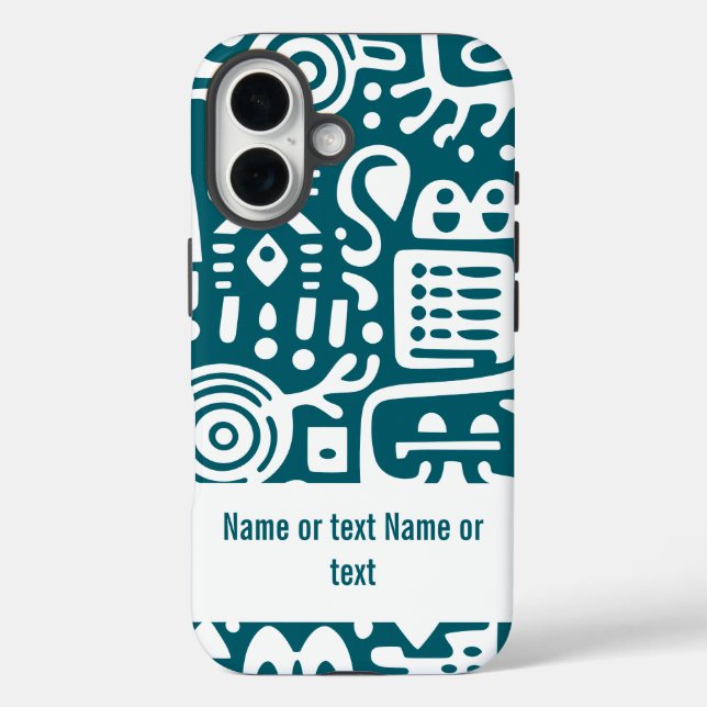 Coques Case-Mate iPhone Doodles turquoises foncés et blancs (Verso)
