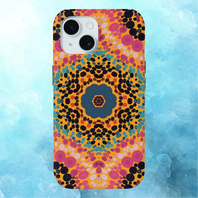 Coques Case-Mate iPhone Dot Mandala bleu rose noir et jaune (Créateur téléchargé)