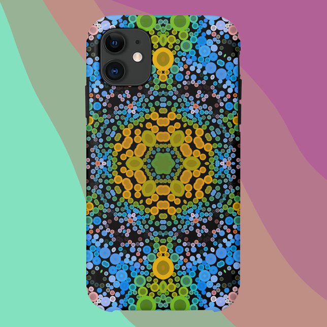 Coques Case-Mate iPhone Dot Mandala Flower bleu jaune et vert (Créateur téléchargé)