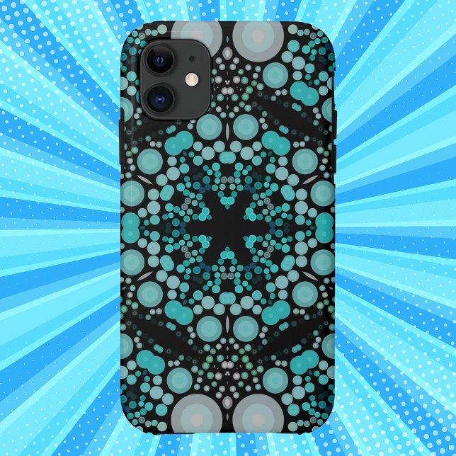 Coques Case-Mate iPhone Dot Mandala Flower bleu vert et gris (Créateur téléchargé)