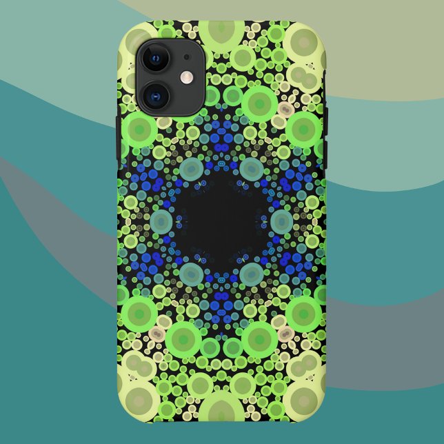 Coques Case-Mate iPhone Dot Mandala Flower bleu vert et jaune (Créateur téléchargé)