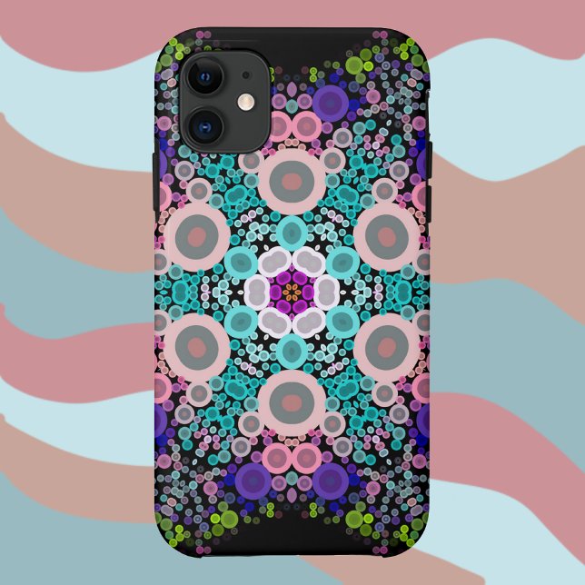 Coques Case-Mate iPhone Dot Mandala Flower bleu vert et rose (Créateur téléchargé)