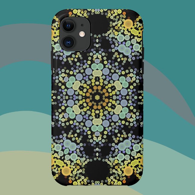 Coques Case-Mate iPhone Dot Mandala Flower Jaune Bleu et gris (Créateur téléchargé)