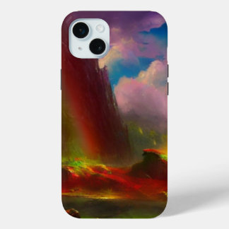 Coque iPhone 15 Mini Double arc-en-ciel sur la falaise dramatique