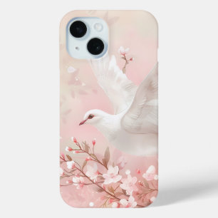 Coque Pour iPhone 15 Dove paisible avec Fleurs Aquarelle Téléphone Case