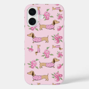 Coque Pour iPhone 16 Doxie + Peonies Floral Dachshund