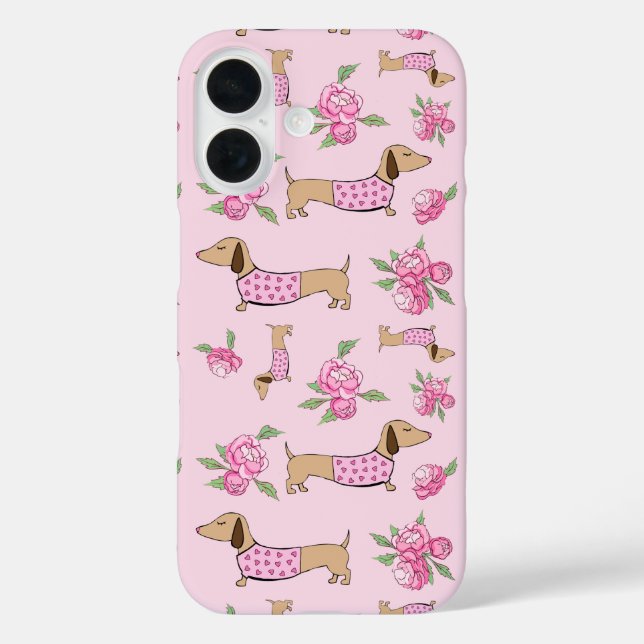 Coques Case-Mate iPhone Doxie + Peonies Floral Dachshund (Verso)