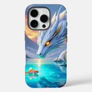Coques iPhone 16 Pro Dragon blanc surréaliste et poisson d'or