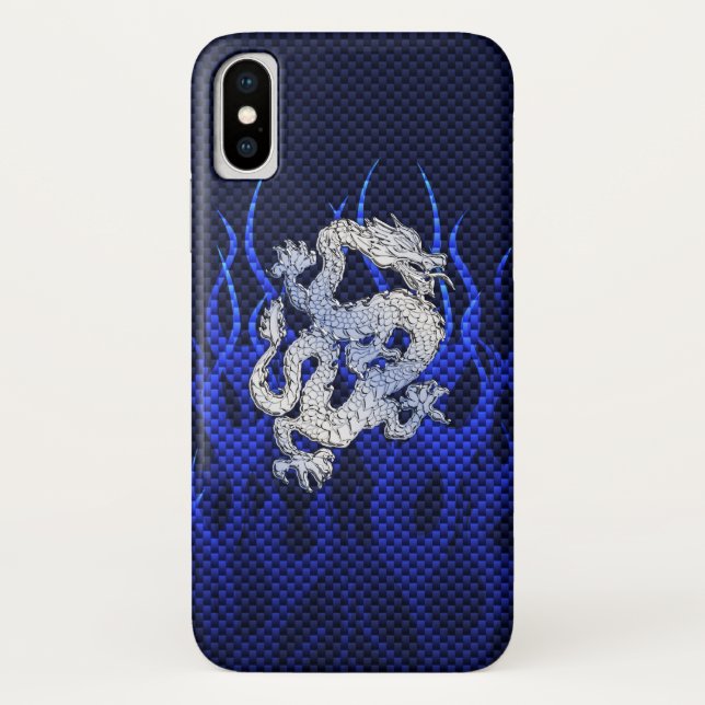 Coques Case-Mate iPhone Dragon Bleu dans Chrome Carbon comme flammes (Dos)