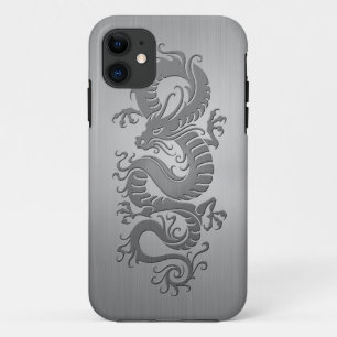 Coque iPhone 11 Dragon chinois, effet d'acier inoxydable