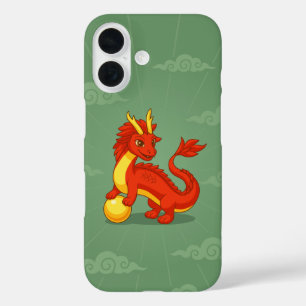 Coque Pour iPhone 16 Dragon Chinois Rouge sur Fond Vert