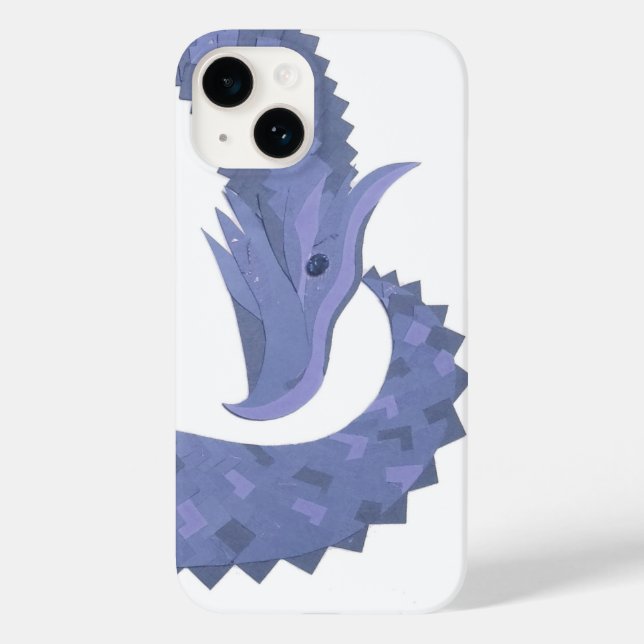 Coques Case-Mate iPhone Dragon de coeur gris bleu sur blanc (Verso)