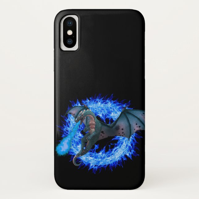 Coques Case-Mate iPhone Dragon de Feu Bleu Flammes de Fantaisie (Dos)