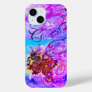 COQUE POUR iPhone 15 DRAGON DE MER, ROSE D'OR PURPLE BLUE SPARKLES MONO