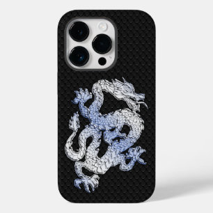 Coque Pour iPhone 14 Pro Dragon de style Chrome sur peau de serpent noir