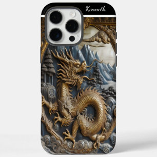 Coques iPhone 16 Pro Max Dragon d'or à l'effigie