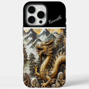 Coques iPhone 16 Pro Max Dragon d'or à l'effigie