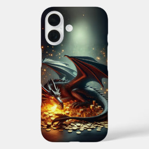Coque Pour iPhone 16 Dragon Guarding Gold Design