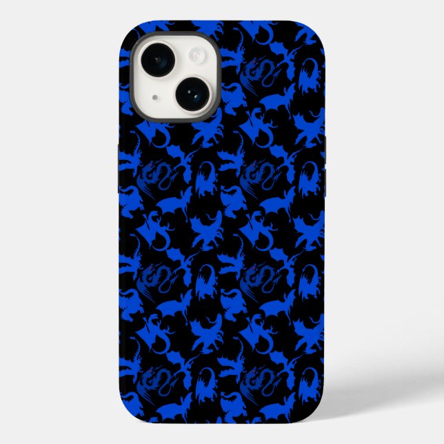 Coques Case-Mate iPhone Dragon motif 02 blue.bwx4 Black BG (Verso)