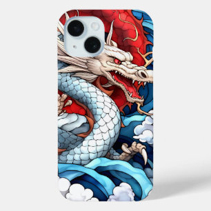 Coque Pour iPhone 15 Dragon mythique asiatique en rouge et bleu