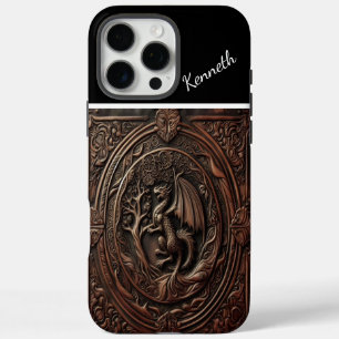 Coques iPhone 16 Pro Max Dragon sculpté en cuir