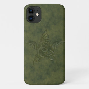 Coque iPhone 11 Dragon Star - Embossée en cuir vert
