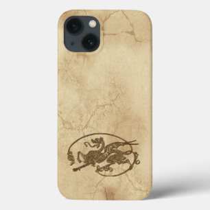 Etui iPhone 13 Dragon vintage du Vieux Monde sur Faux Parchment