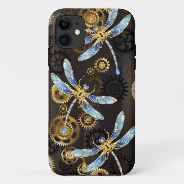 Coques Case-Mate iPhone Dragonflies de Steampunk sur arrière - plan rayé b (Dos)