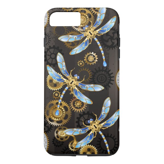 Coques Case-Mate iPhone Dragonflies de Steampunk sur arrière - plan rayé b (Dos)