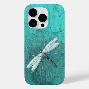 Coque Pour iPhone 14 Pro Dragonfly en verre métallique sur vert Turquoise