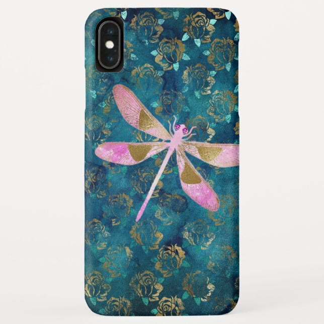 Coques Case-Mate iPhone Dragonfly Rose Gold sur Turquoise Blue Foil (Dos)